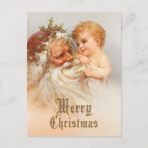 Vintage Santa Claus with Smiling Child Holiday Postcard