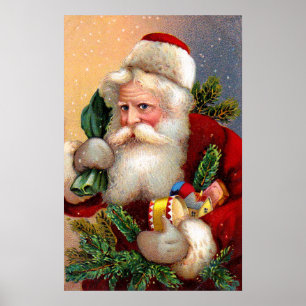 Vintage Santa Claus with Toys and Fir Twigs Poster