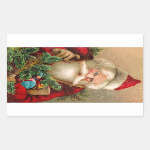 Vintage Santa Claus with Toys Rectangular Sticker