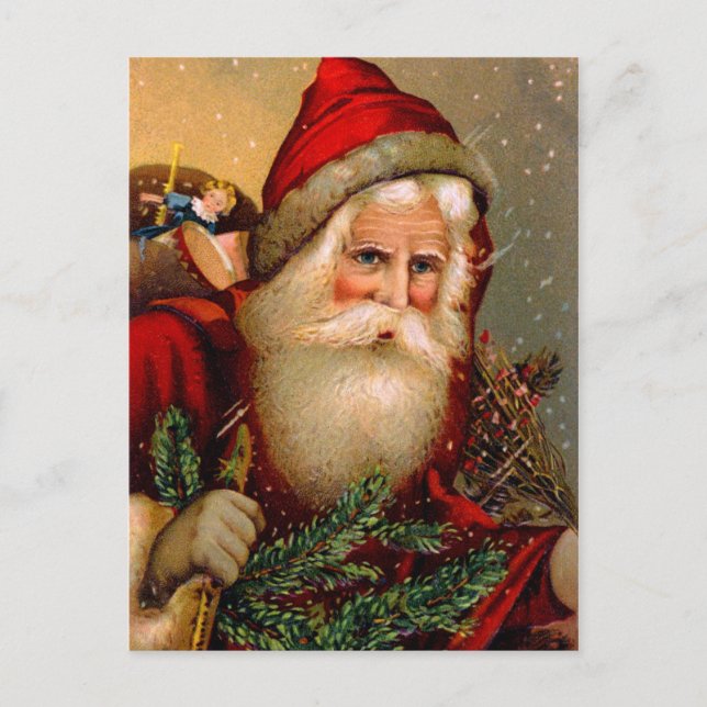 Vintage Santa Claus with Walking Stick Holiday Postcard (Front)