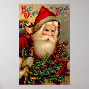 Vintage Santa Claus with Walking Stick Poster