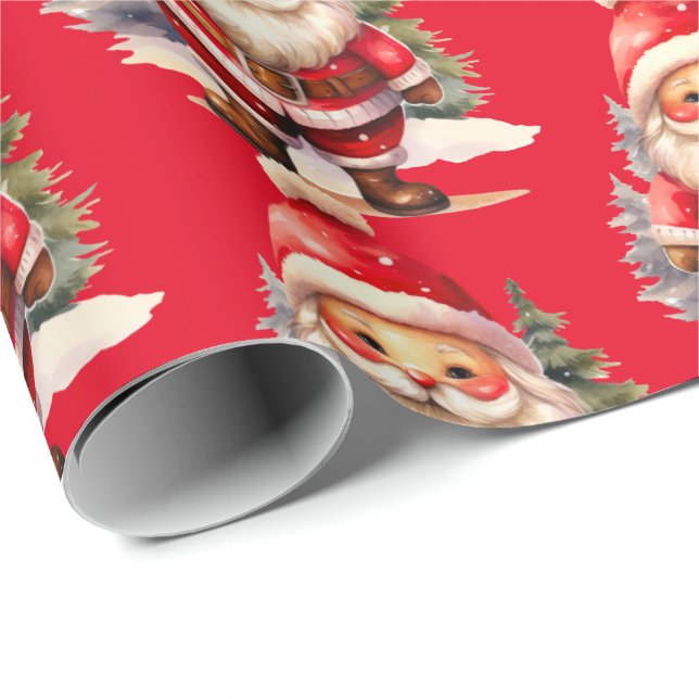 Vintage Santa Claus Wrapping Paper - Red (Roll Corner)