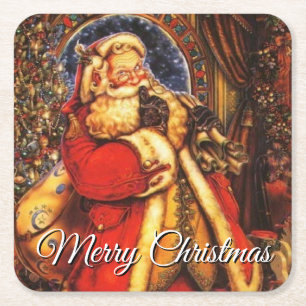 Vintage Santa Claus Your Greeting Square Paper Coaster