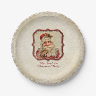 Vintage Santa Clause Ho Ho Ho Silver Glitter Party Paper Plate