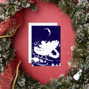 Vintage Santa Clause In Sleigh Christmas Foil Holiday Card