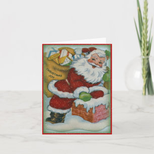 Vintage Santa Climbing Down Chimney - Vintage Card