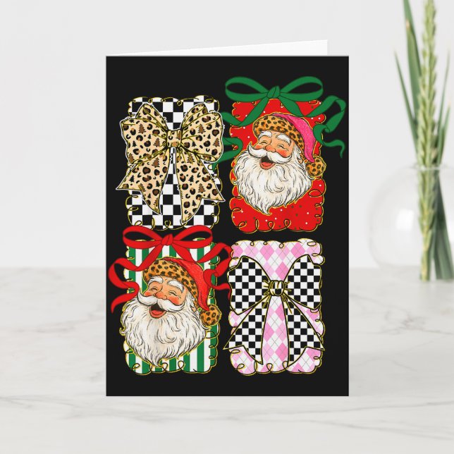 Vintage Santa Coquette Leopard Bow Preppy Christma Card (Front)