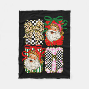 Vintage Santa Coquette Leopard Bow Preppy Christma Fleece Blanket