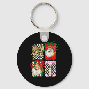 Vintage Santa Coquette Leopard Bow Preppy Christma Key Ring