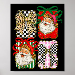 Vintage Santa Coquette Leopard Bow Preppy Christma Poster