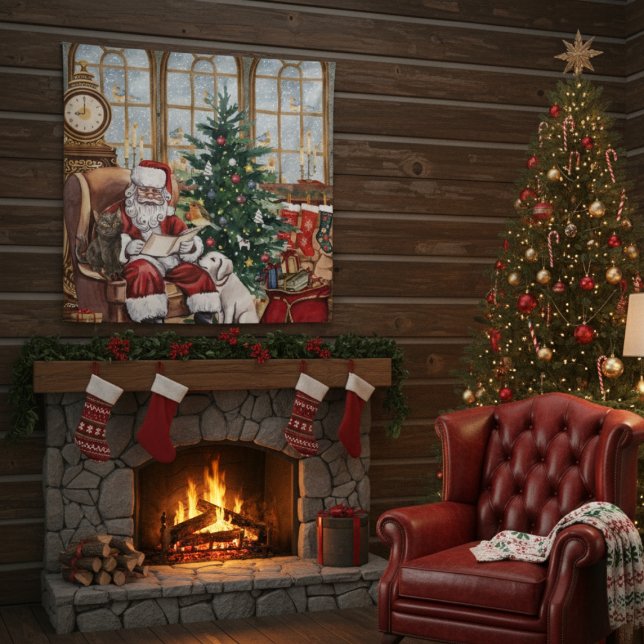 Vintage Santa Cozy Christmas Animals Backdrop Tapestry (Creator Uploaded)