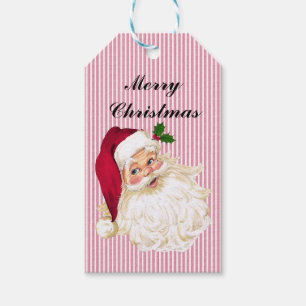 Vintage Santa Cranberry Floral Stripe Gift Tags