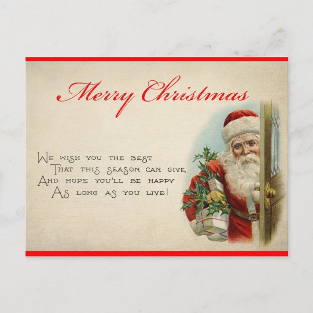 Vintage Santa Cute Christmas Poem Postcard (Front)