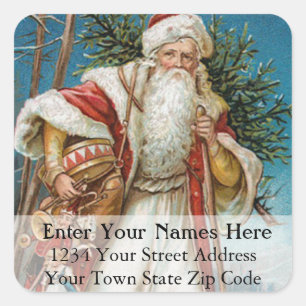 Vintage Santa Delivers Toys and Tree Address Label