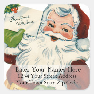 Vintage Santa Delivers Xmas Wishes Address Label