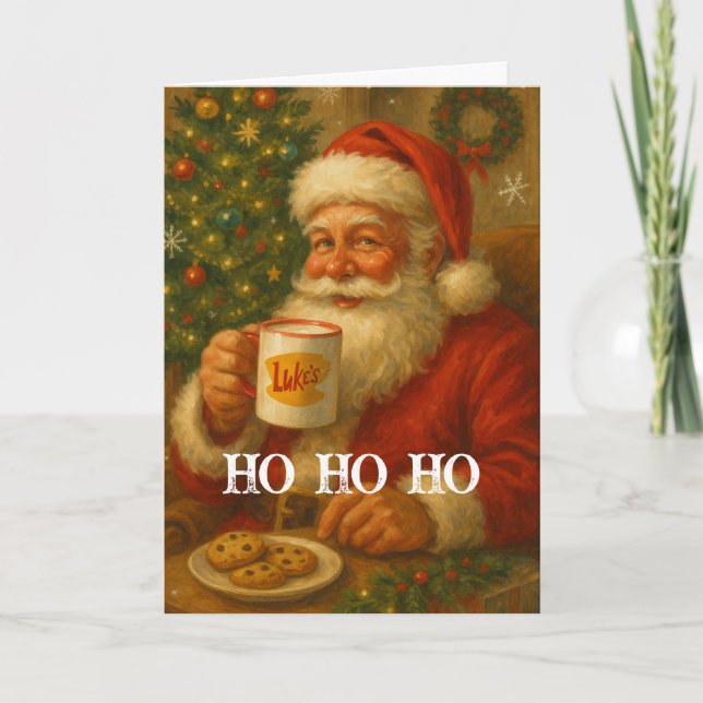 Vintage Santa Drinking Cocoa Christmas Card (Front)