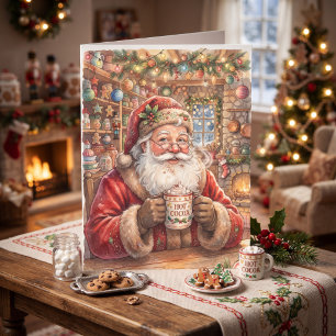 Vintage Santa Drinking Hot Cocoa Christmas Card
