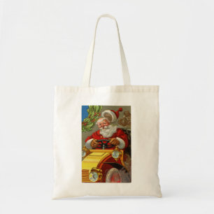Vintage Santa Driving a Yellow Car Budget Tote Bag