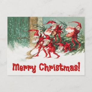 Vintage Santa Elves Holiday Postcard