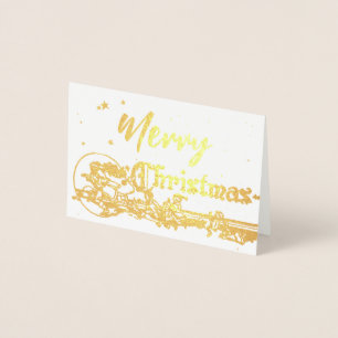 Vintage Santa & Elves Merry Christmas  Foil Card