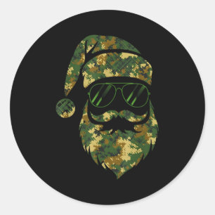 Vintage Santa Face Camouflage Christmas Xmas Camo  Classic Round Sticker