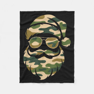 Vintage Santa Face Camouflage Christmas Xmas Camo  Fleece Blanket
