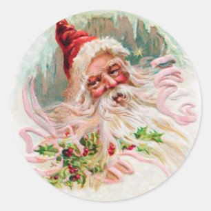 Vintage Santa Face Classic Round Sticker