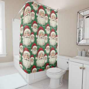 Vintage Santa Face Green Shower Curtain