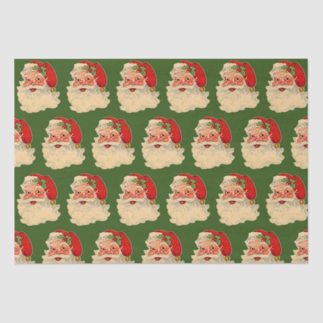 Vintage Santa Face Green  Tissue Paper (Front)