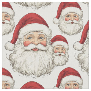 Vintage Santa Face White Fabric