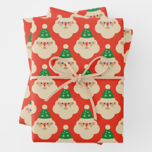 Vintage Santa Faces Red Wrapping Paper Sheet