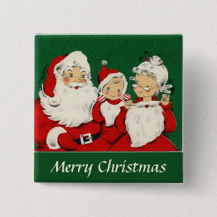 Vintage Santa Family Christmas 15 Cm Square Badge