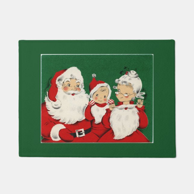 Vintage Santa Family Christmas Doormat (Front)