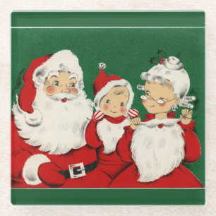 Vintage Santa Family Christmas Glass Coaster