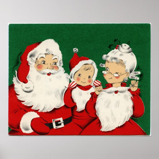 Vintage Santa Family Christmas Poster (Front)