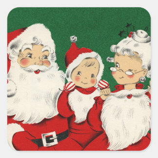 Vintage Santa Family Christmas Square Sticker