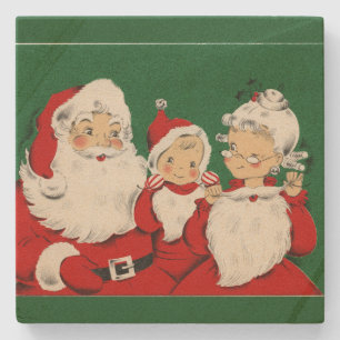 Vintage Santa Family Christmas Stone Coaster