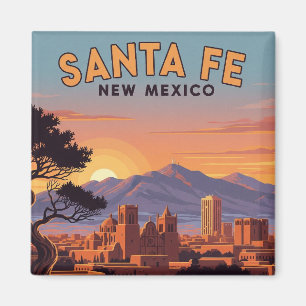Vintage Santa Fe Skyline New Mexico Travel Magnet