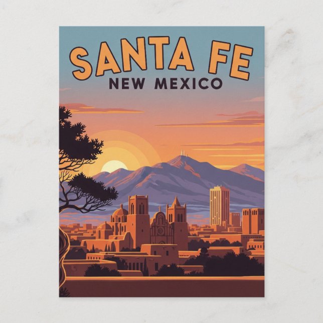 Vintage Santa Fe Skyline New Mexico Travel Postcard (Front)