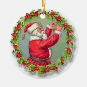 Vintage Santa Fixing a Wreath Ceramic Tree Decoration
