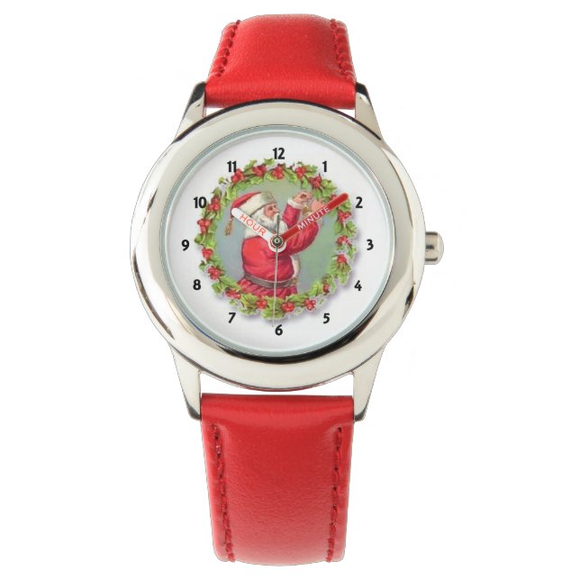 Vintage Santa Fixing a Wreath Watch (Front)