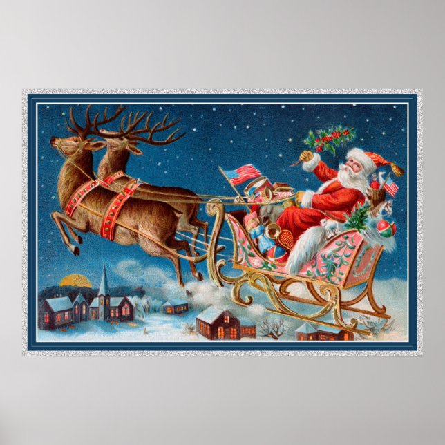 vintage santa flying sleigh poster (Front)