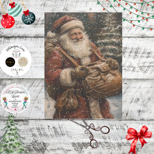Vintage Santa Forest Snowing Decoupage Tissue Paper