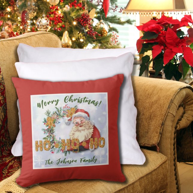 Vintage Santa & Gingerbread Ho-Ho-Ho Personalized Cushion (Creator Uploaded)