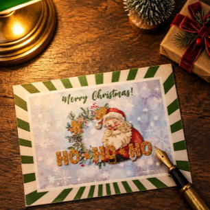 Vintage Santa & Gingerbread Ho-Ho-Ho Postcard