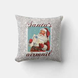 Vintage Santa Glitter Home Decor Throw Pillow
