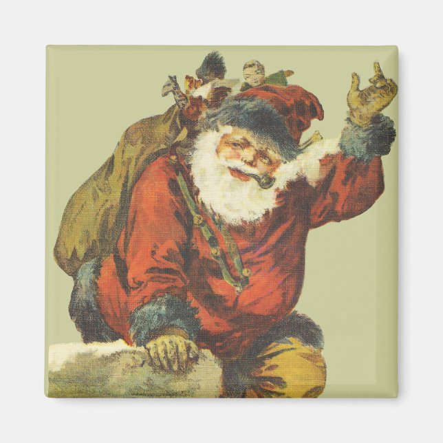 Vintage Santa Going Down Chimney Magnet (Front)