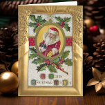 Vintage Santa Gold Frame Christmas Card<br><div class="desc">Nostalgic and traditional card featuring Victorian era image that has been digitally restored with ornate gold leaf frame. Inside text is customisable. Matching postcard,  postage,  address labels and gift labels available.</div>