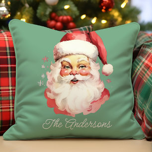 Vintage Santa Green Christmas Family Design Cushion