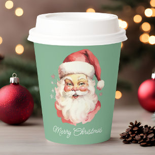Vintage Santa Green Merry Christmas Party Paper Cups